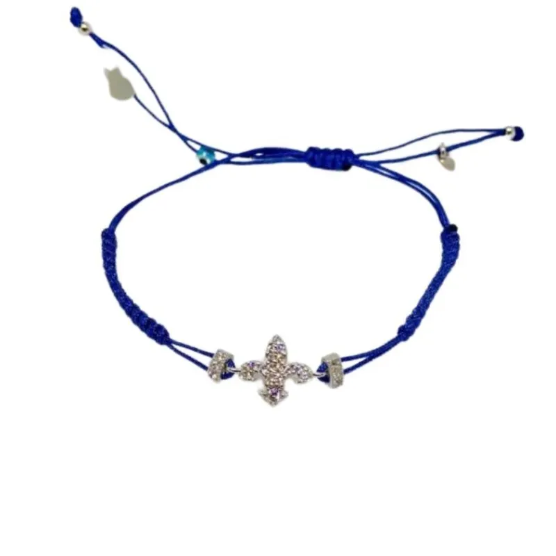 Bracciale Giglio Argento Filo Macramè Blu