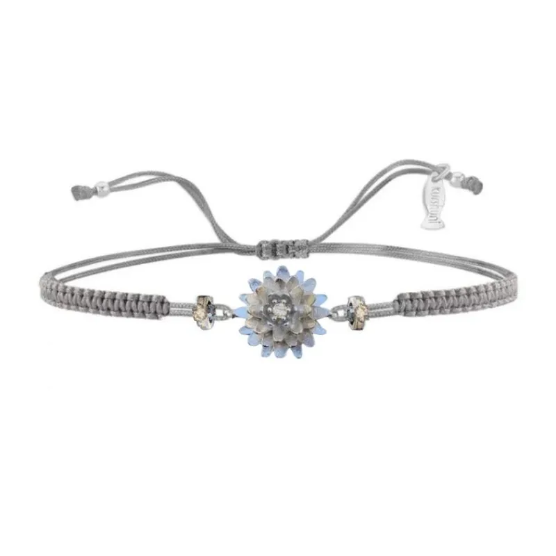 Bracciale Fiore Argento Filo Macramè Grigio